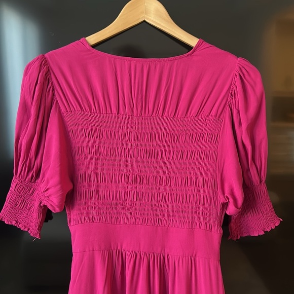 Lulu’s Featured Cutie Berry Pink Smocked Tie-Front Midi Dress Size XS - Picture 7 of 17